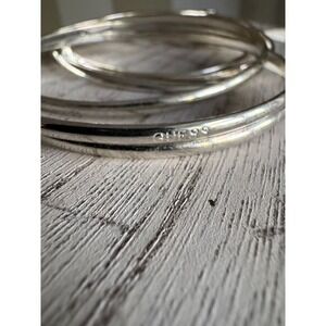 Vintage Guess Silver Bangle Bracelet, Early 2000s Y2K Logo Jewelry